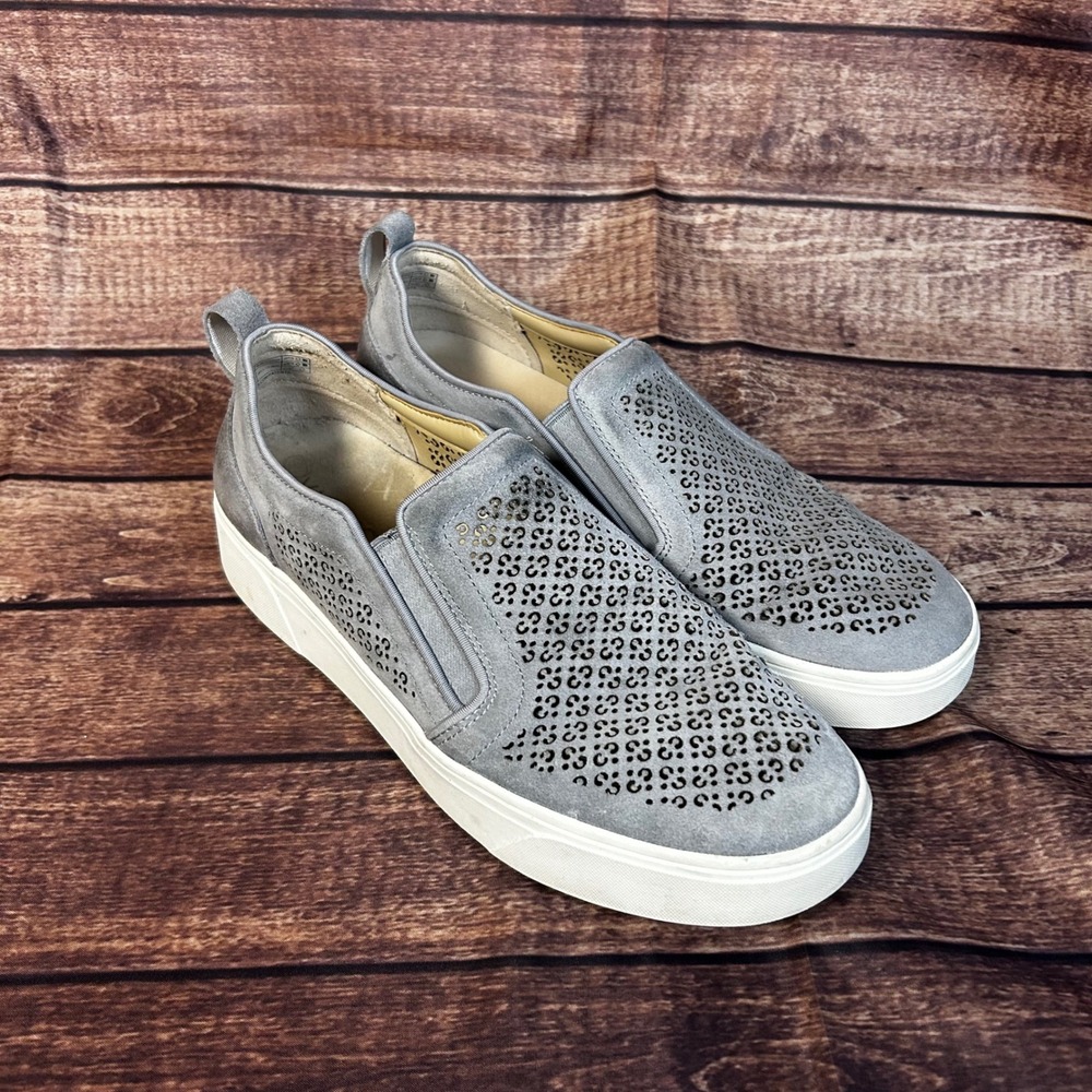 Vionic Kimmie Perf Grey Suede Perforated Platform Slip On Sneakers Womens 10